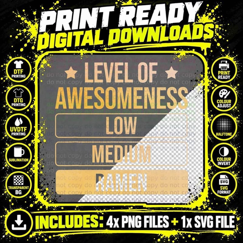 Level of Awesomeness Ramen T-Shirt Png SVG Digital Bundle