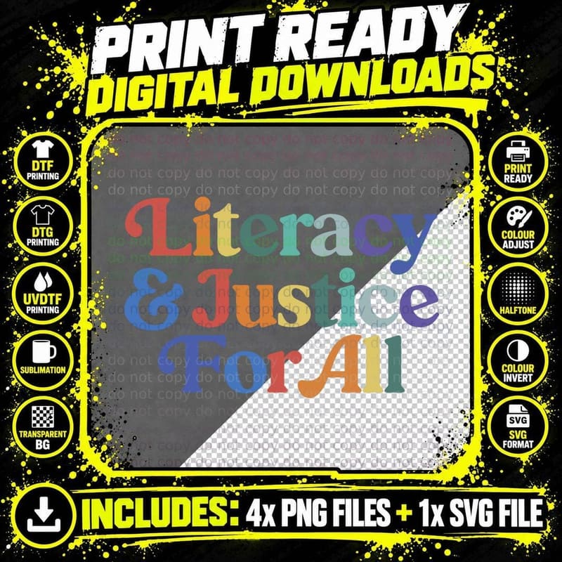 Literacy and Justice for All Protect Libraries Banned Png SVG Digital Bundle