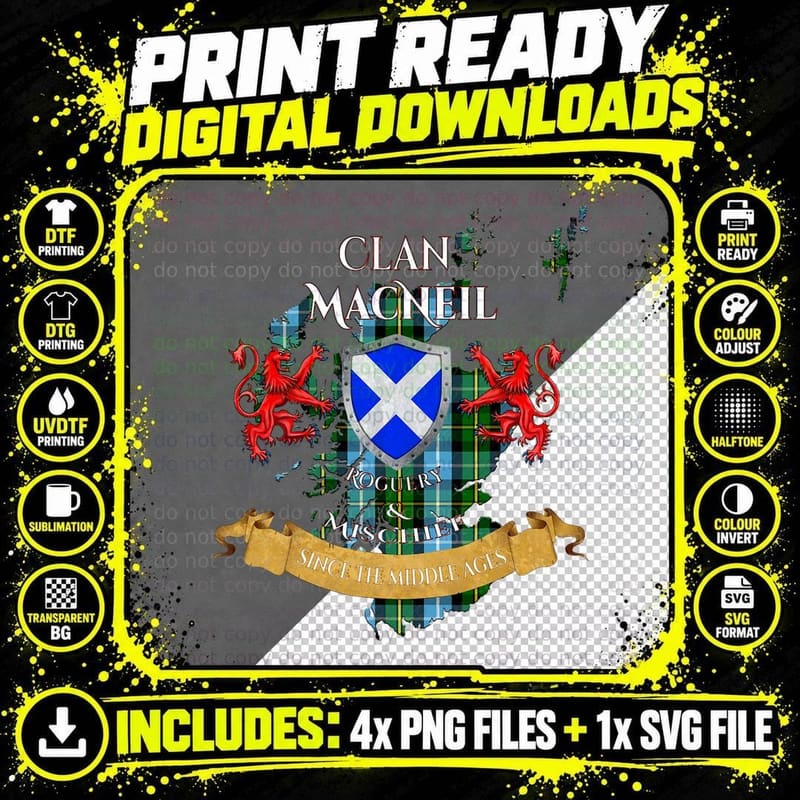 Macneil Scottish Family Clan Middle Ages Mischief T-Shirt Png SVG Digital Bundle