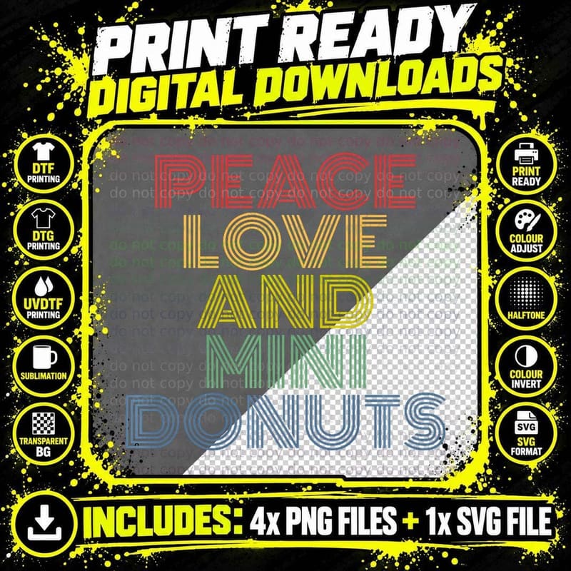 Peace Love and Mini Donuts T-Shirt Png SVG Digital Bundle