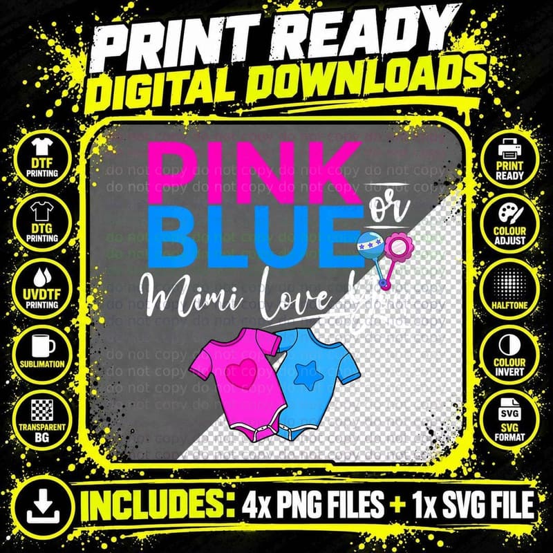 Pink or Blue Mimi T-Shirt, Gift Family Party Great Tee Png SVG Digital Bundle