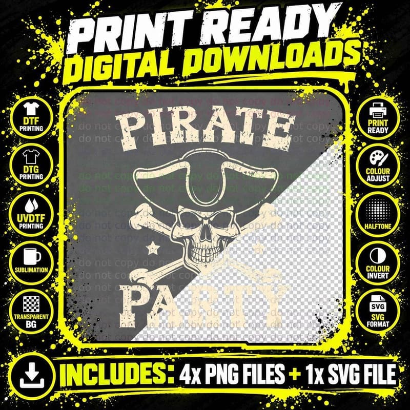 Pirate Party Caribbean Buccaneer T-Shirt Png SVG Digital Bundle