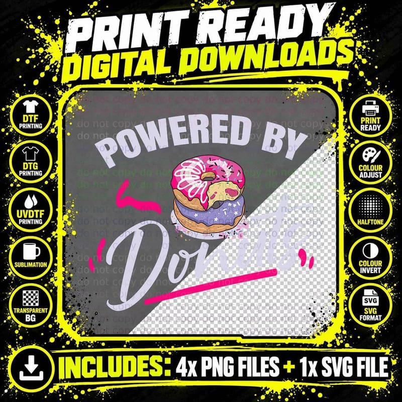 Powered by Donuts Doughnut T-Shirt Png SVG Digital Bundle