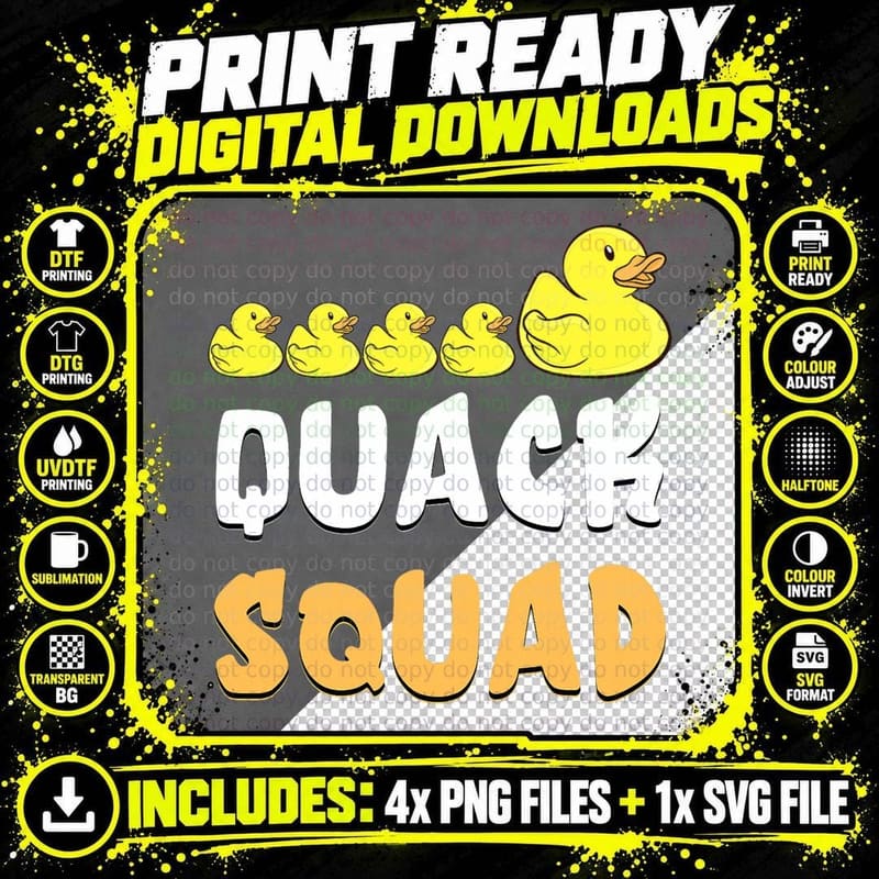 Quack Squad Rubber Duck Family Rubber Duckling Cute Png SVG Digital Bundle