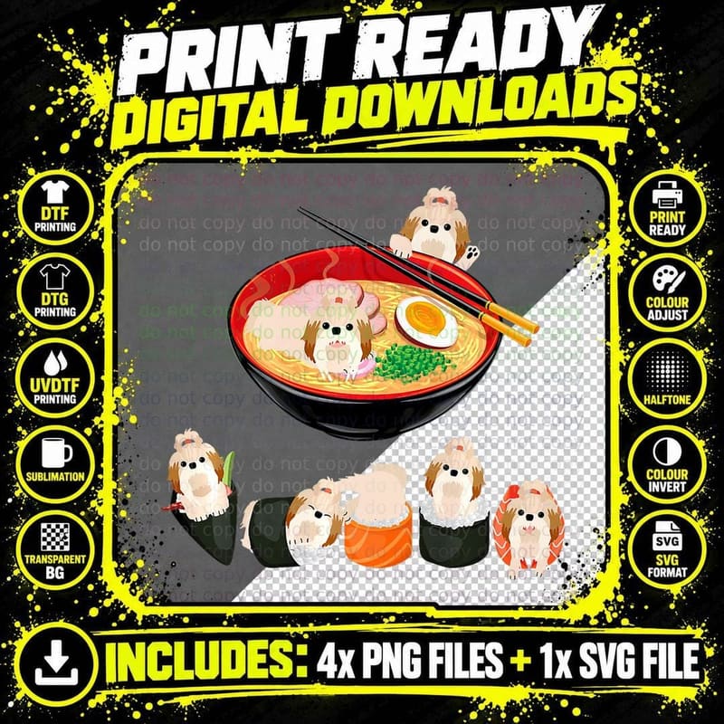 Ramen Shih Tzu Noodle Cute Shih Tzu Lover Gifts for Png SVG Digital Bundle