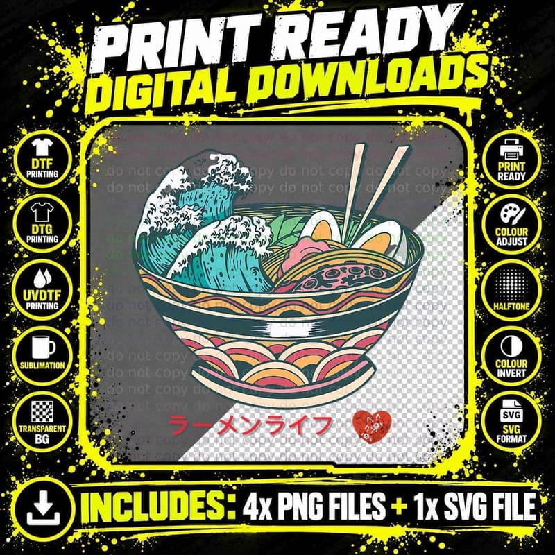Ramen Wave I Love Ramen T-Shirt Png SVG Digital Bundle