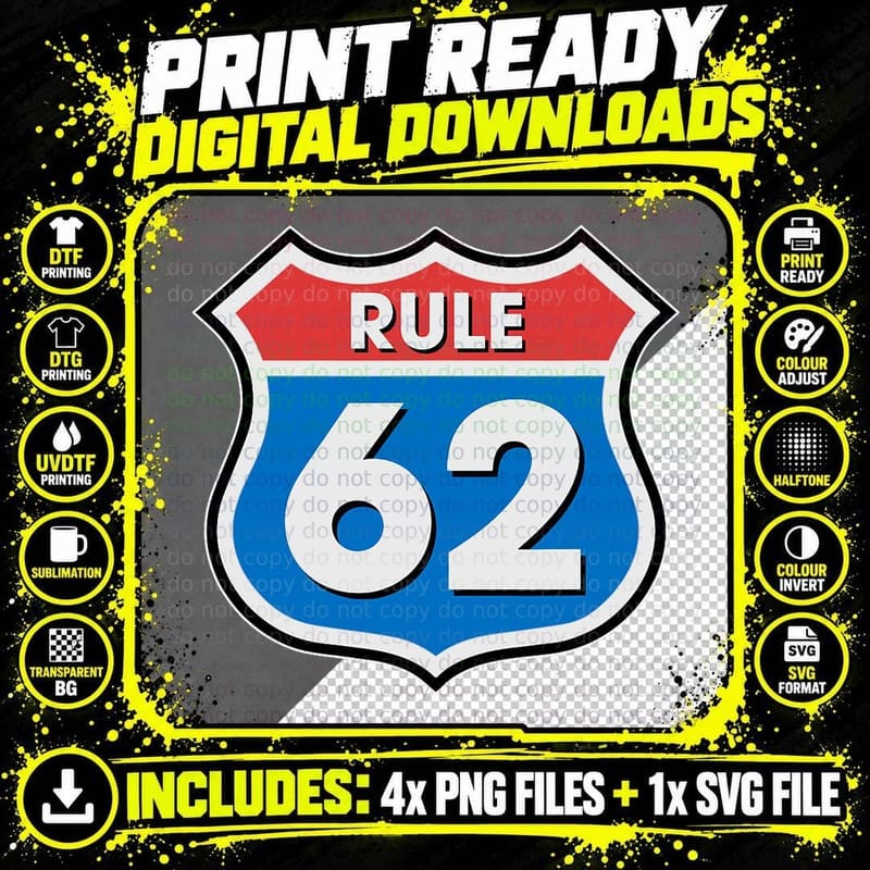 Rule 62 Sober AA Pro Sobriety 12 Step Recovery Route 62 Png SVG Digital Bundle