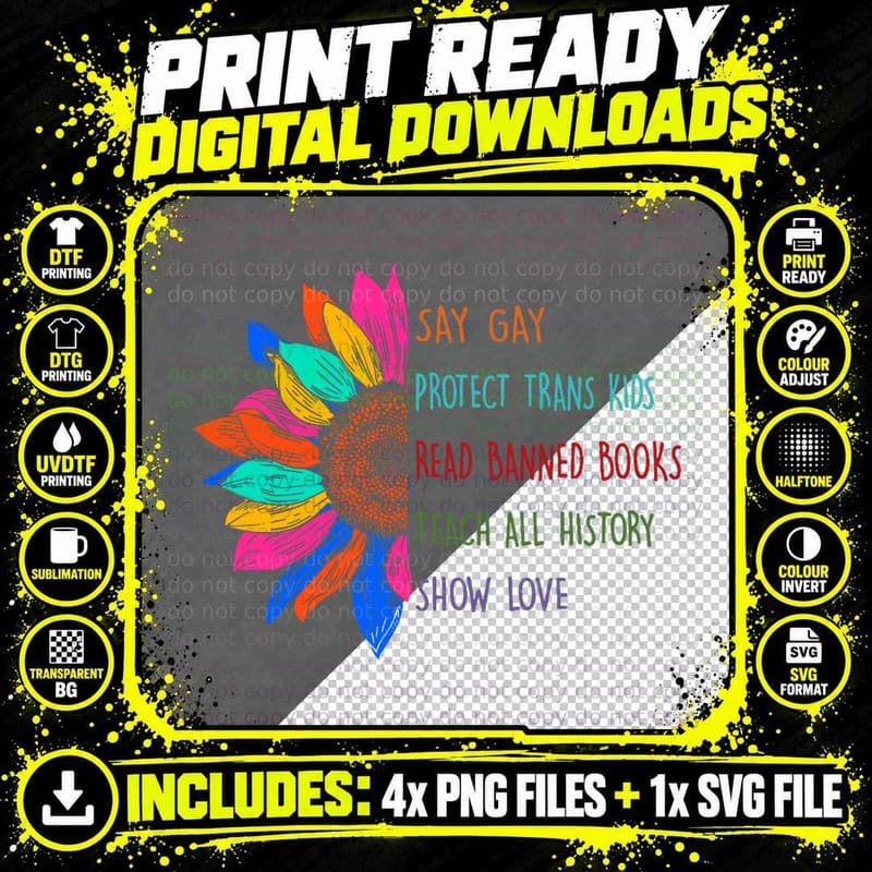 Say Gay Protect Trans Kids Read Banned Books Teach Png SVG Digital Bundle