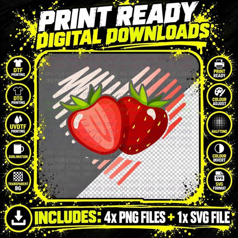 Strawberry Gift Design, Fruit Design, Art Design T-Shirt Png SVG Digital Bundle