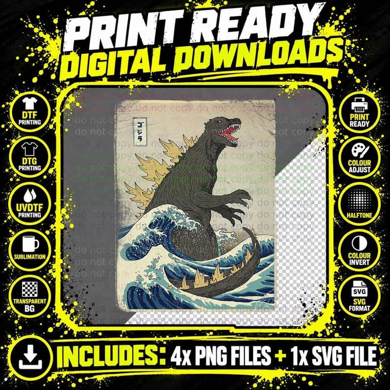 The Great Monster off Kanagawa - Official Dinomike Png SVG Digital Bundle