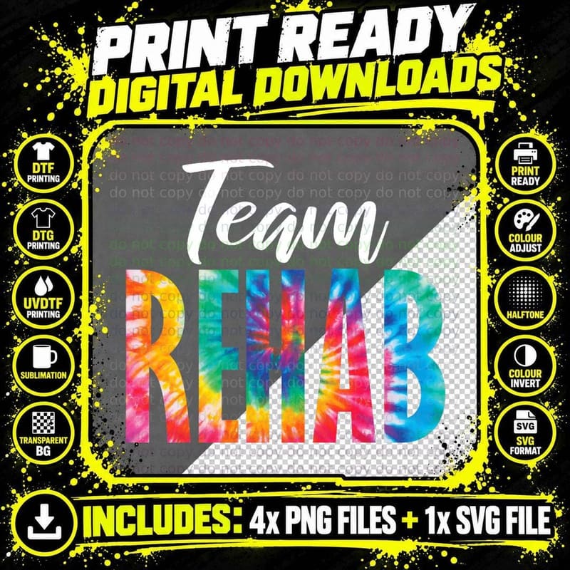 Tie Dye Team Rehab Rehabilitation Recovery Physical Png SVG Digital Bundle