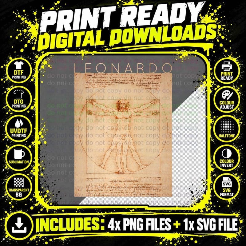 Vitruvian Man Leonardo Da Vinci - Art for Artists T-Shirt Png SVG Digital Bundle