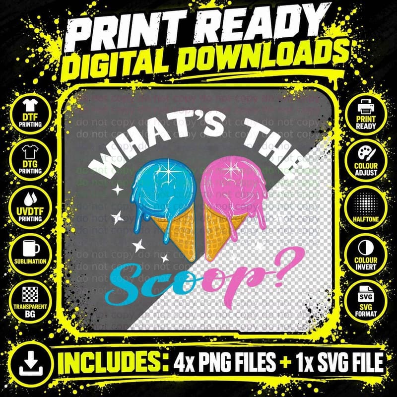 What's the Scoop Ice Cream Theme Gender Matching Reveal Png SVG Digital Bundle