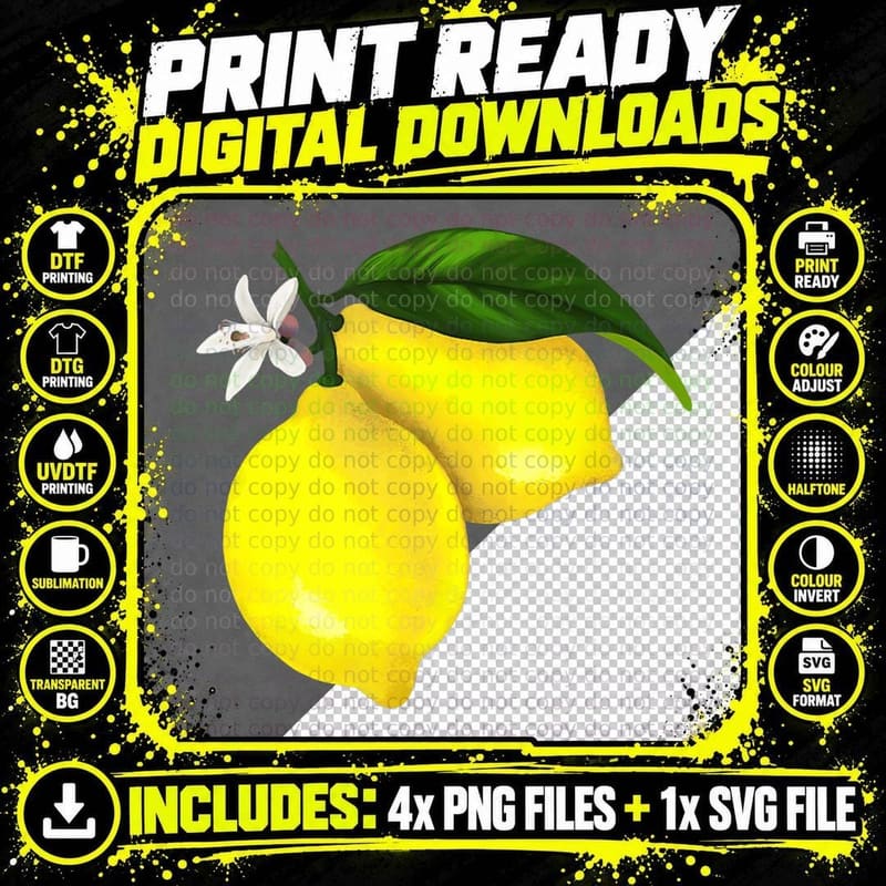 Yellow Lemon Fruit Graphic T-Shirt, Great Tee Png SVG Digital Bundle