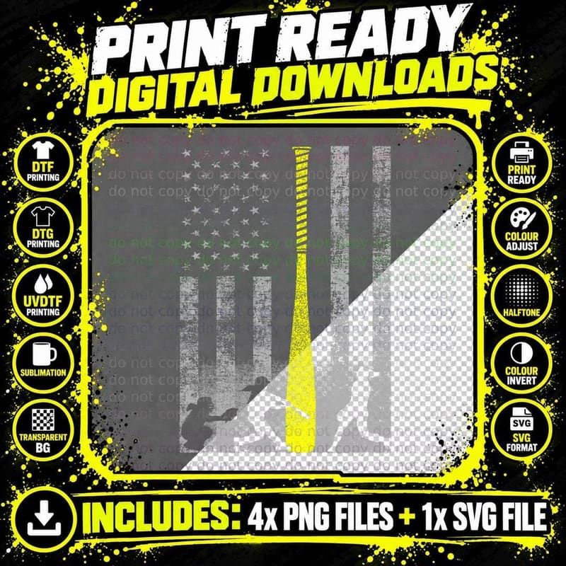 Yellow Softball Flag Shirt - Yellow Bat Flag T-Shirt Png SVG Digital Bundle