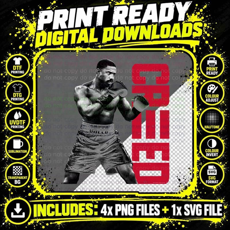 Adonis Creed Pose with Vertical Logo Red T-Shirt Png SVG Digital Bundle
