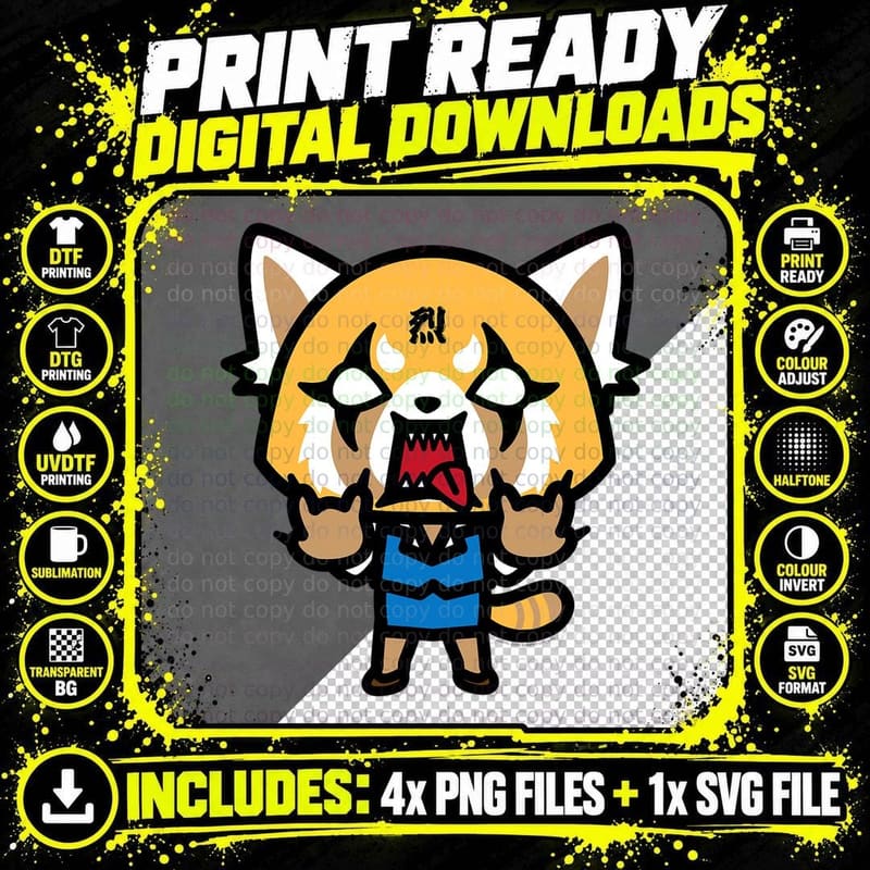 Aggretsuko Rage Front and Back Tee Shirt Png SVG Digital Bundle