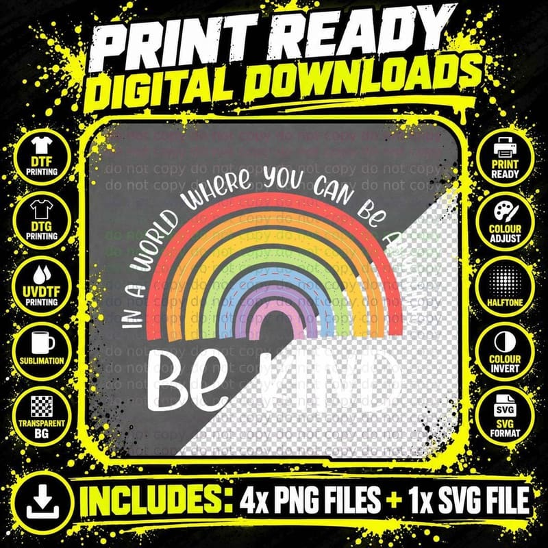 Anti-Bullying Be Kind Unity Day Rainbow Kindness T-Shirt Png SVG Digital Bundle