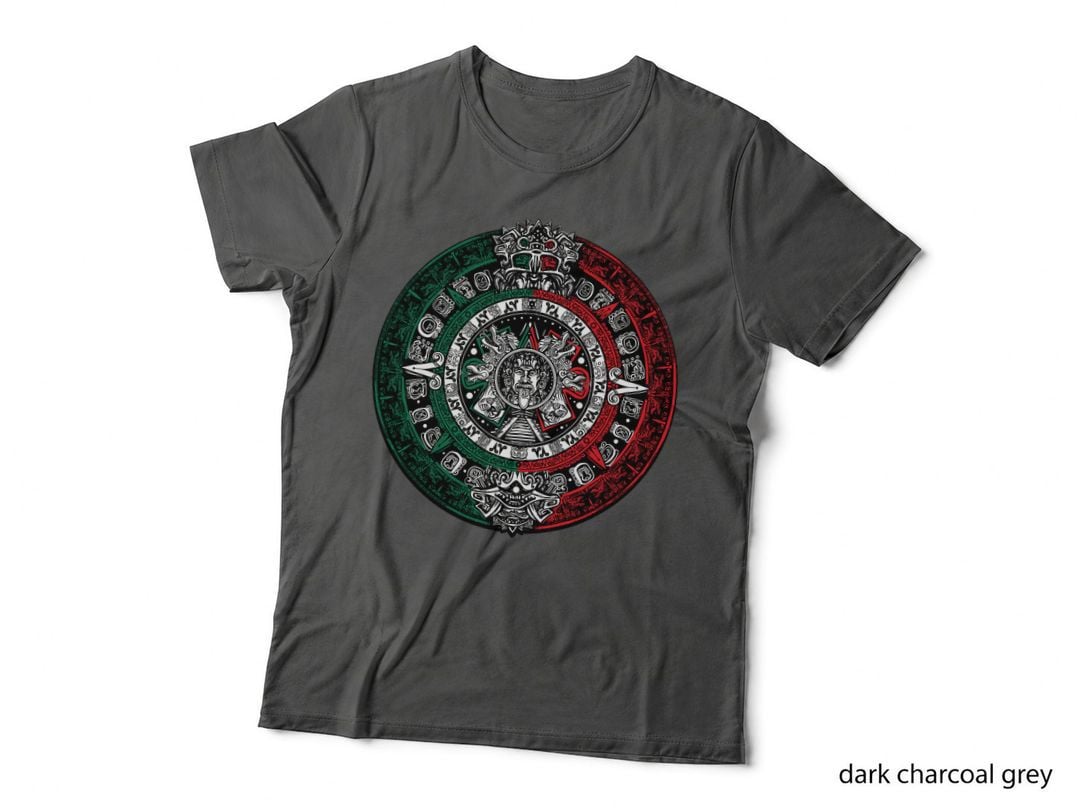 Aztec Calendar - Azteca Sun Stone - Mexico Flag T-Shirt