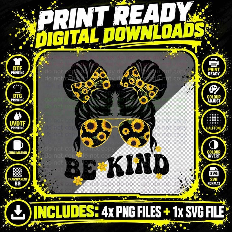 Be Kind Messy Bun Kids Unity Day Orange Anti Bullying Png SVG Digital Bundle