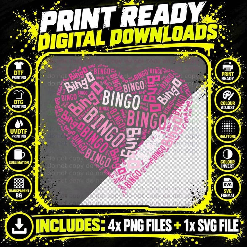 Bingo Player T-Shirt -Pink Heart Bingo Png SVG Digital Bundle