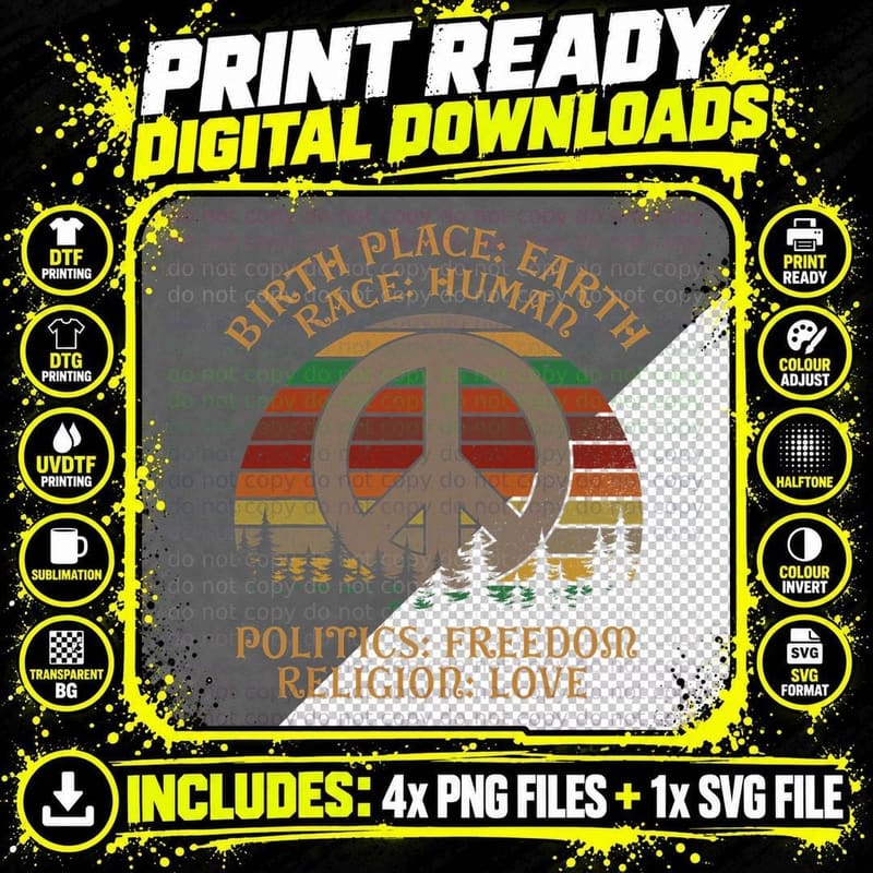 Birthplace Earth-Race Human-Freedom-Religion Love Peace Png SVG Digital Bundle