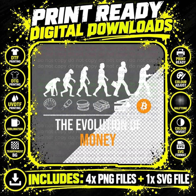 Bitcoin Shirt Evolution of Money Shirt Cryptocurrency Png SVG Digital Bundle