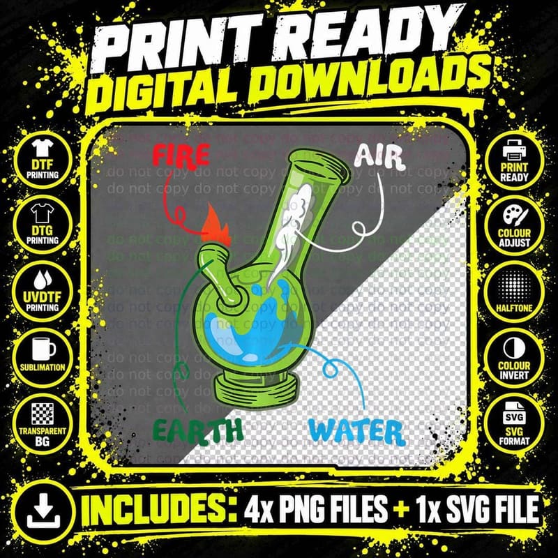 Bong Elements Fire Water T-Shirt, Great Tee Png SVG Digital Bundle