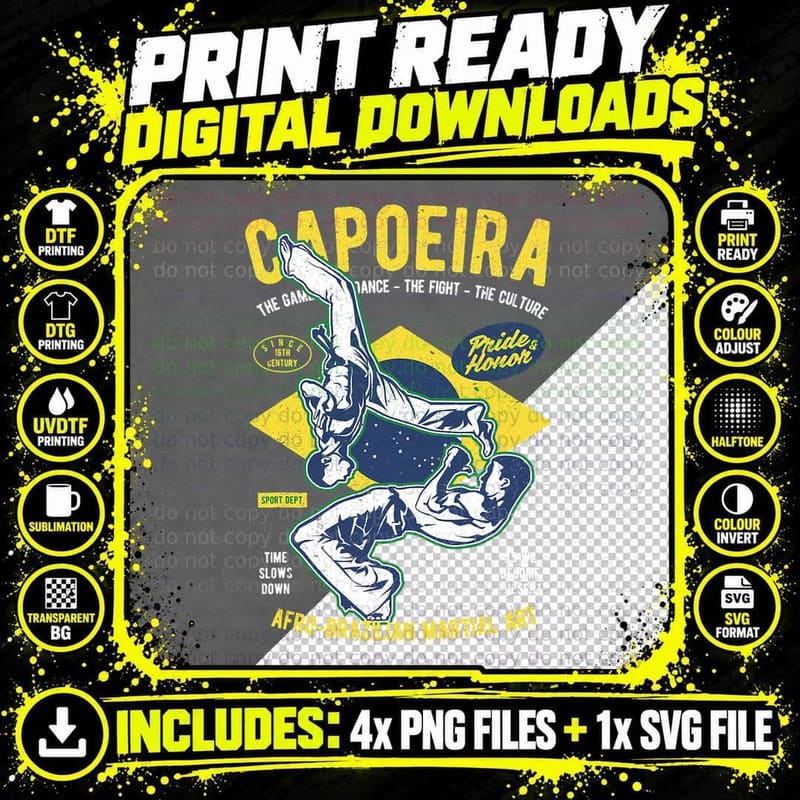 Brazilian Flag Capoeira for Men, Women, Kids T-Shirt Png SVG Digital Bundle