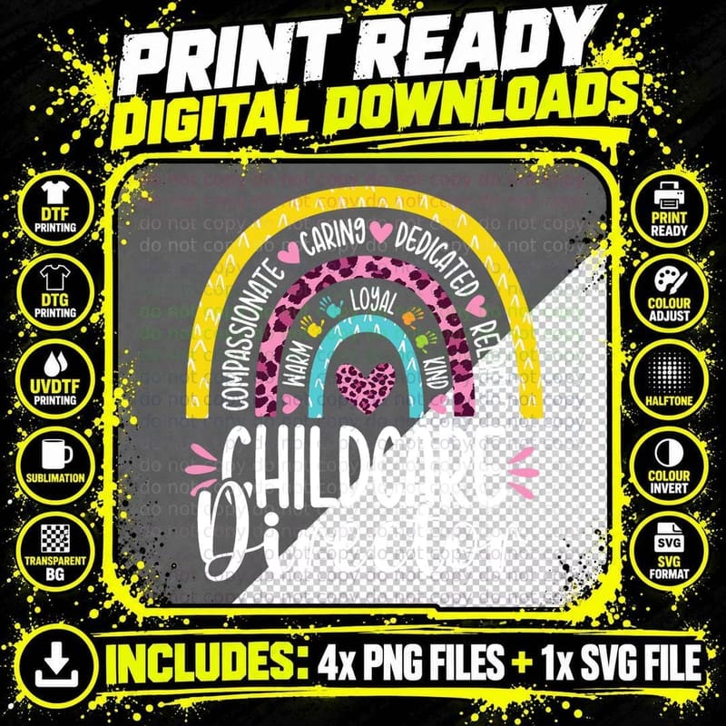 Childcare Director Appreciation Daycare Provider Rainbow Png SVG Digital Bundle