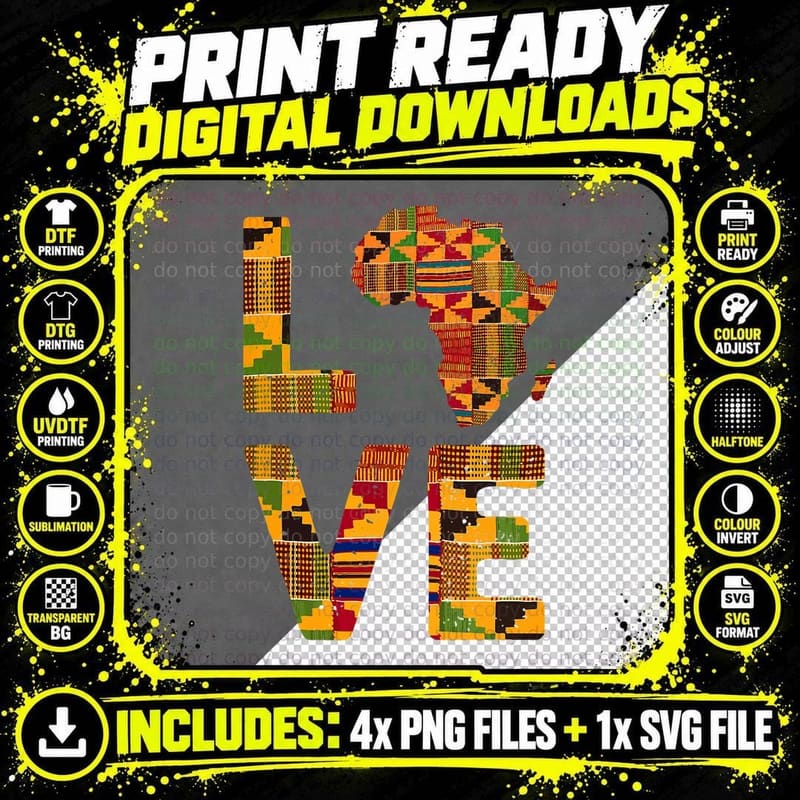 Cool Africa Map for Men Women Traditional Africa Kente Png SVG Digital Bundle