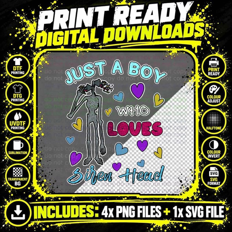 Cryptkins Just a Boy Who Loves Siren Head T-Shirt Png SVG Digital Bundle