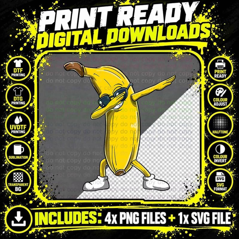 Dabbing Banana Wearing Sunglasses Dab Dance Girl Mens Png SVG Digital Bundle