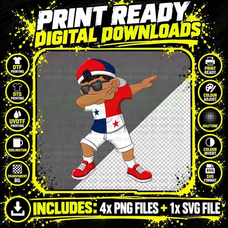 Dabbing Boy Panamanian Panama Flag Kids Dab Dance T-Shirt Png SVG Digital Bundle