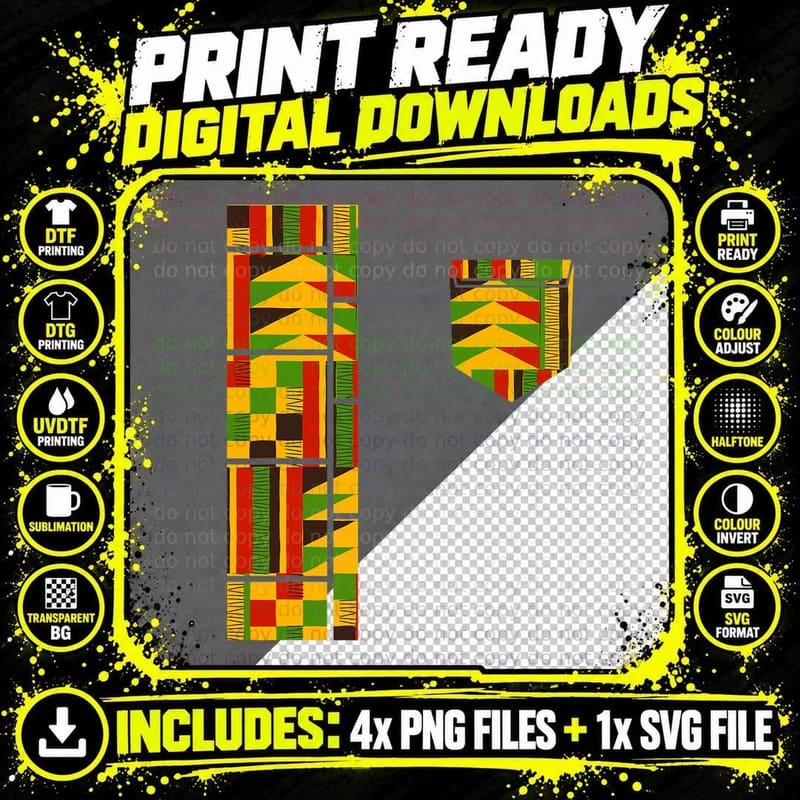 Dashiki Costume Traditional African Kente Print Mens Png SVG Digital Bundle