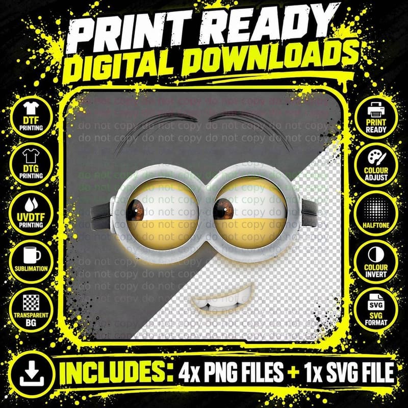 Despicable Me Minions Dave Side Smile Graphic T-Shirt Png SVG Digital Bundle