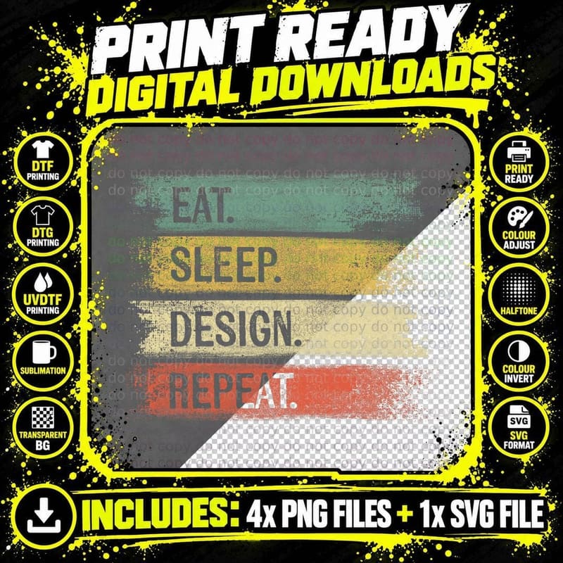 Eat Sleep Design Repeat Graphic Designer Gifts Png SVG Digital Bundle