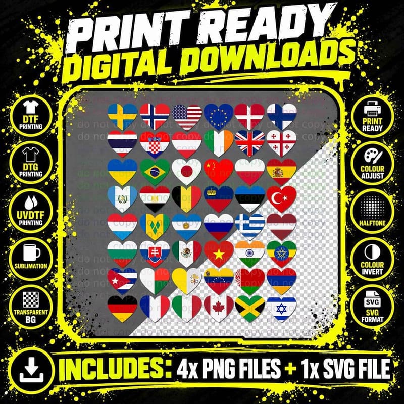 Flags of the Countries of the World Png SVG Digital Bundle