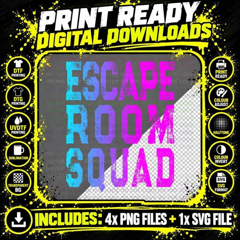 Fun Escape Room Squad - Matching Escape Room Group Party Png SVG Digital Bundle