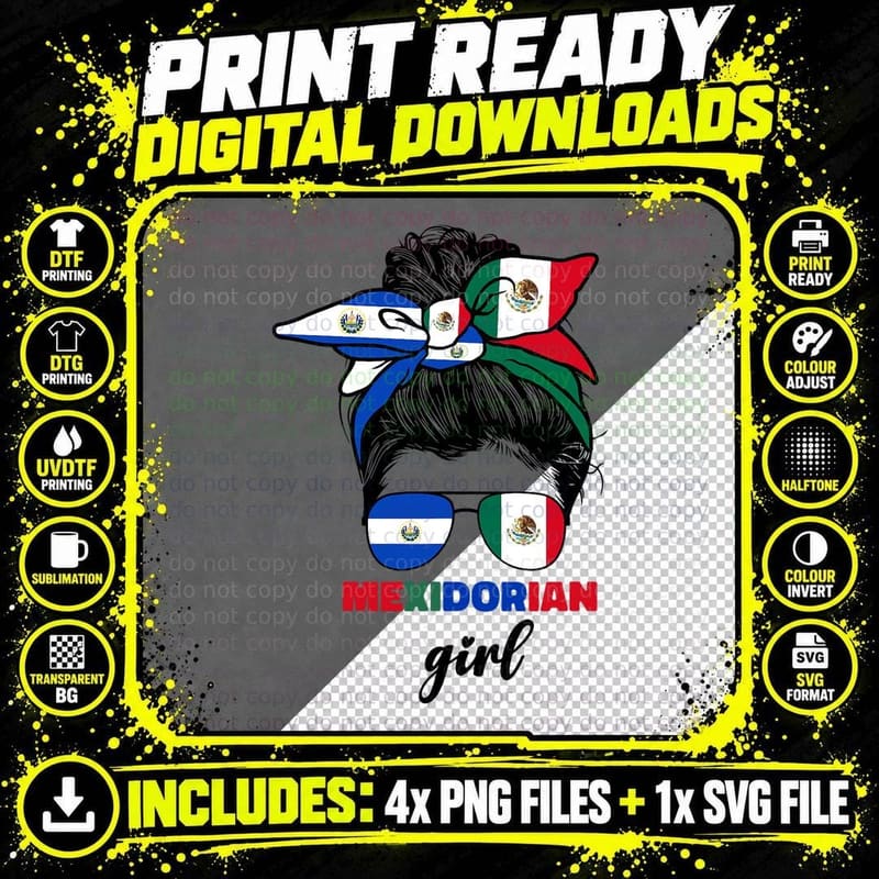 Half Mexican and Salvadorian Mexico El Salvador Flag Png SVG Digital Bundle
