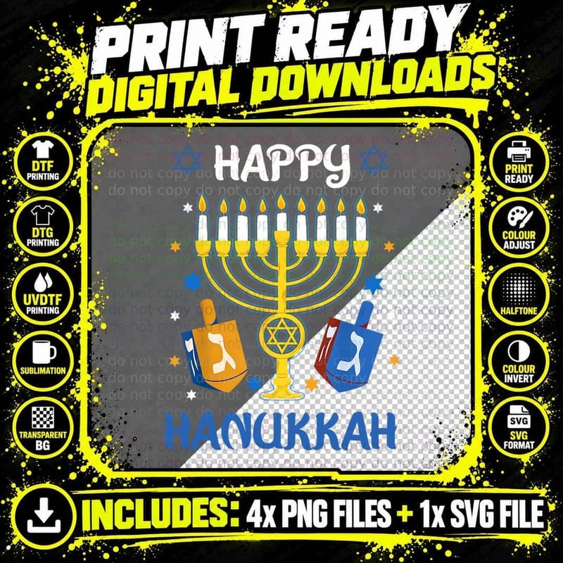 Happy Hanukkah Menorah Chanukah Jewish Men Women Kids Png SVG Digital Bundle