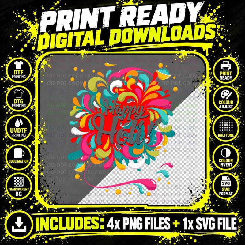 Happy Holi T Color India Hindu Gift for Women Men Kids Png SVG Digital Bundle