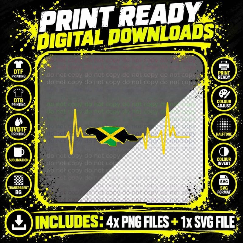Heartbeat Design Jamaican Flag T-Shirt, Great Tee Png SVG Digital Bundle