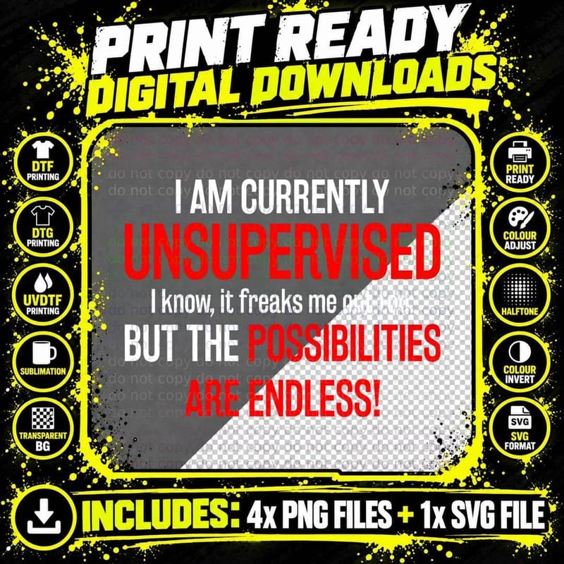 I Am Currently Unsupervised T-Shirt Png SVG Digital Bundle