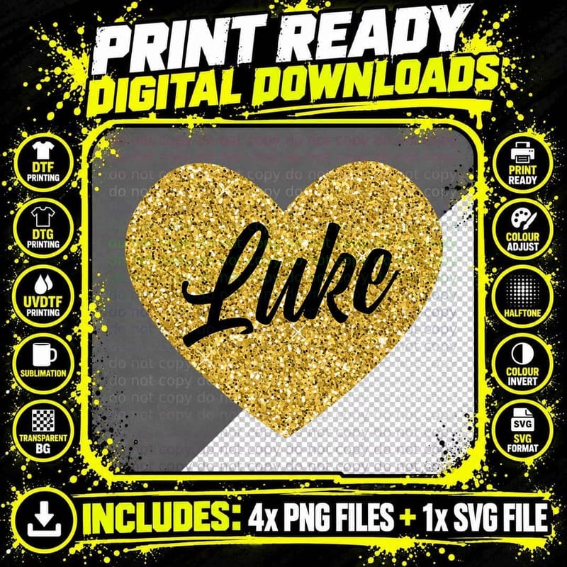 I Love Luke Cute Luke Heart for Men Women Boys or Girls Png SVG Digital Bundle