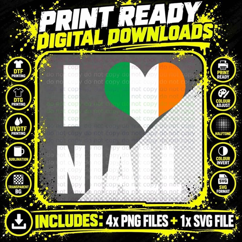 I Love Niall T-Shirt - Ireland Flag Heart Png SVG Digital Bundle