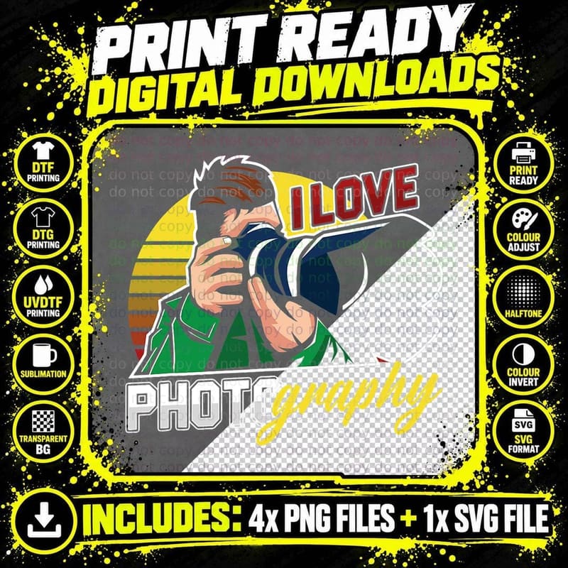 I Love Photography Photographer Cameraman Photograph Png SVG Digital Bundle