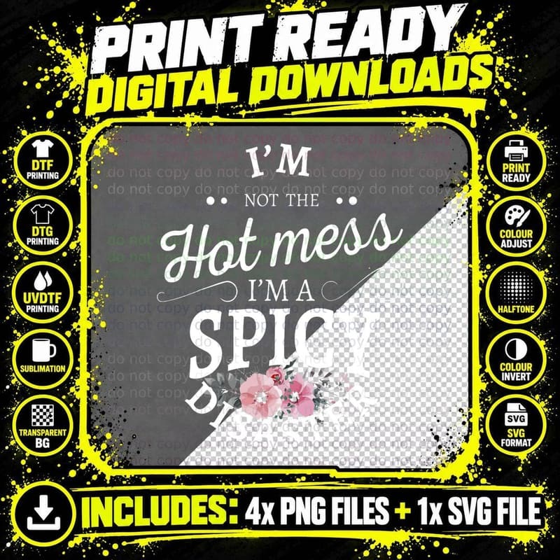 I'm Not a Hot Mess I Am a Spicy Disaster T-Shirt Png SVG Digital Bundle