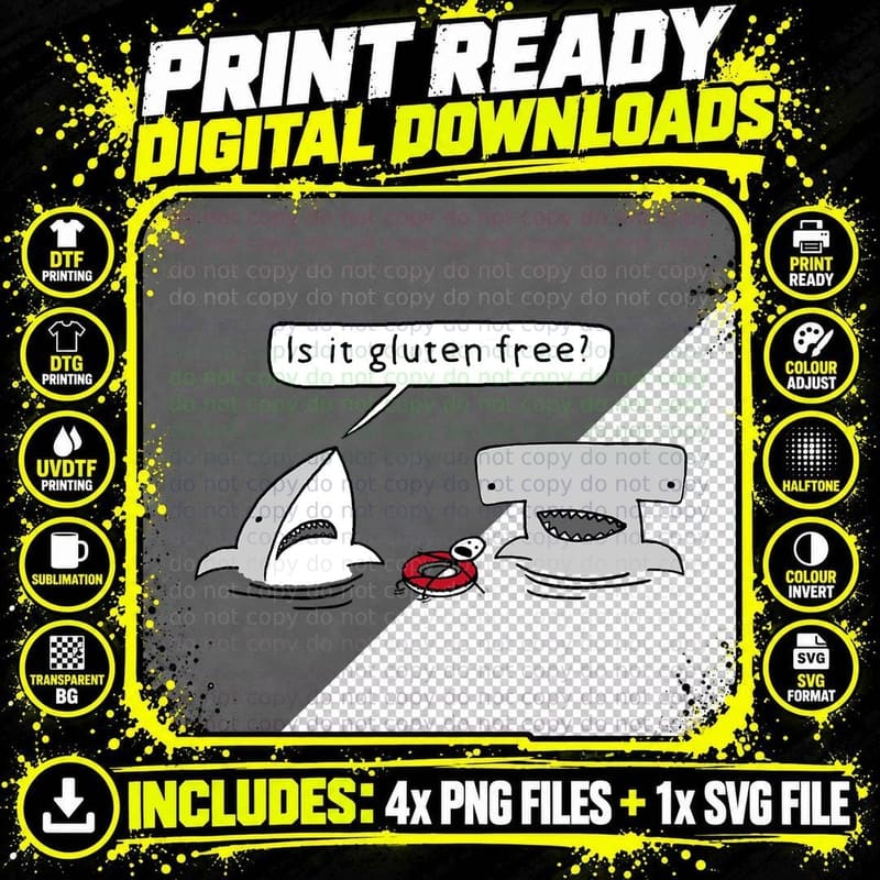 Is It Gluten Free Two Sharks Graphic T-Shirt Png SVG Digital Bundle
