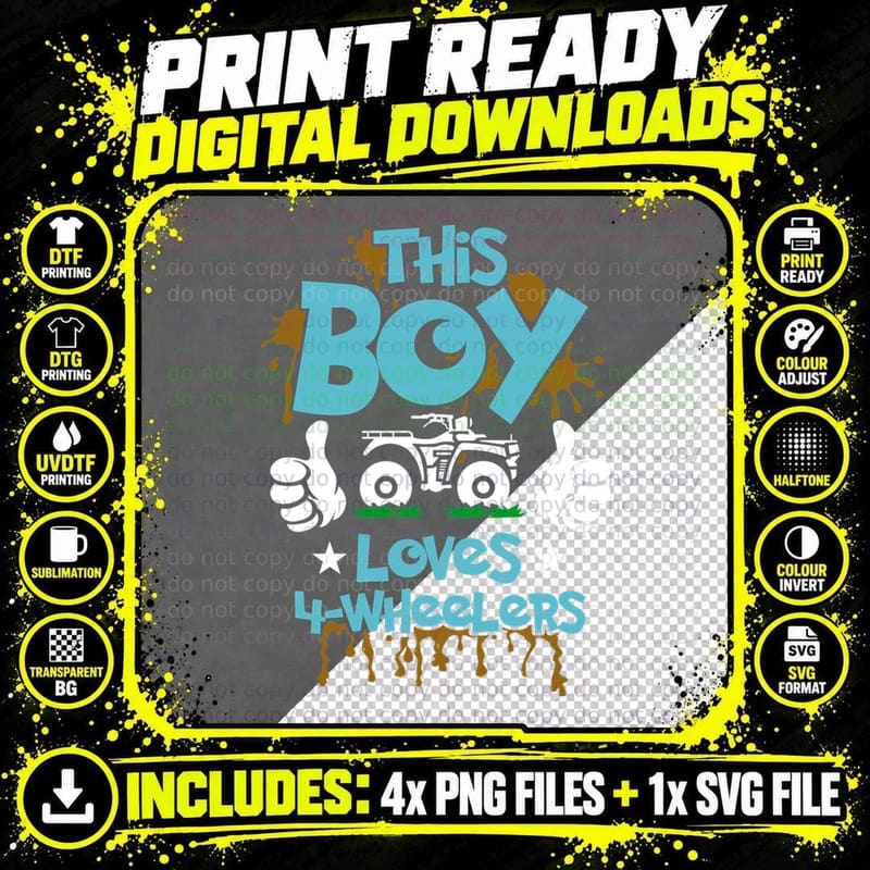 Kids ATV Gift - 4 Wheeler for Boys - Four Wheeler T-Shirt Png SVG Digital Bundle